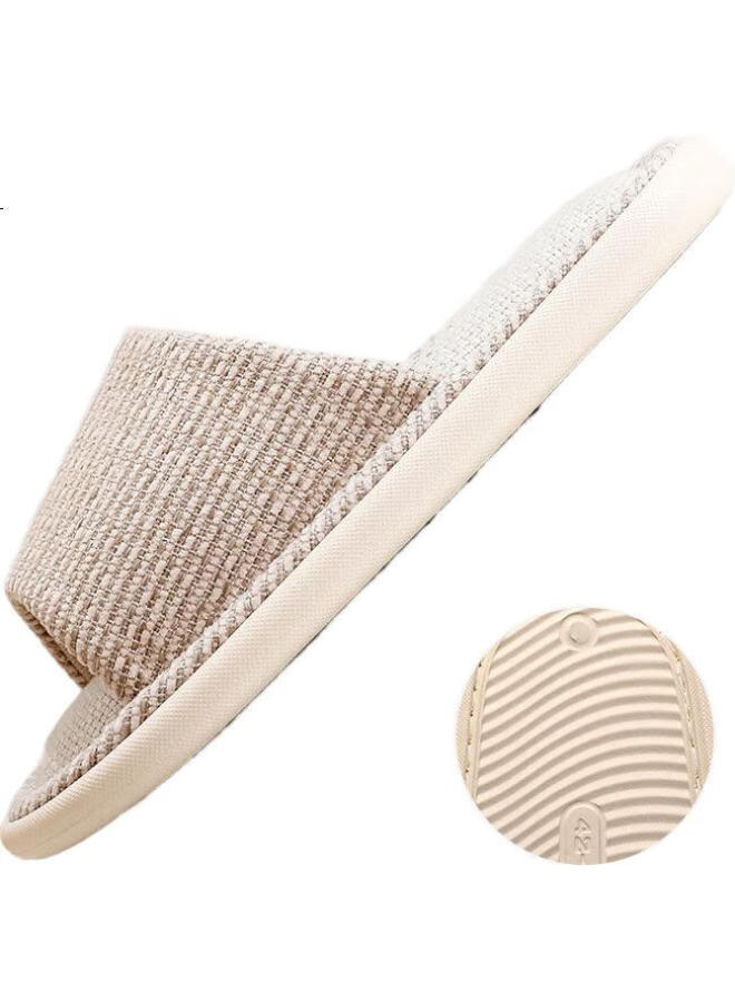 Xggc Four-Season Slippers For Men, Spring And Autumn Indoor Home Use, Mugwort Soft-Soled Breathable Cotton And Linen Slippers For Women, Beige, Size 38-39 - Image 3