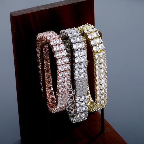 JINAO Diamond Tennis Bracelet for Men Women Silver 2 Row 5mm Round Cubic Zirconia Iced Out Tennis Bling Ankle Bracelet (7'' Silver) - Image 3