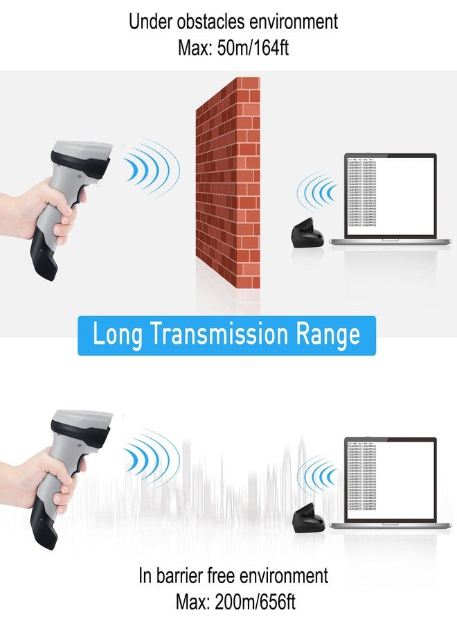 JRHC Wireless Barcode Scanner JRHC 1D CCD Barcode Reader with Stand Transmission 2.4GHz Wireless & USB Wired Connection 2 in 1 Plug and Play Handheld Bar Code Scanners for Store Supermarket Warehouse - Image 3