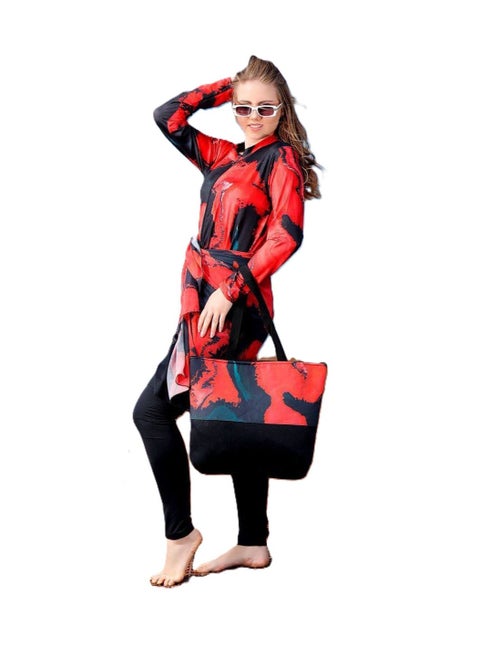 Burkini swimwear set of 5 pieces - multi-colored Material: Imported water-proof Sizes: - Large - Extra Large - 2 Extra Large Size Chart Large: Fits a weight of 55 to 65 kg Extra Large: Fits a weight of 65 to 75 kg 2 Extra Large: Fits a weight of 75 to 85 kg