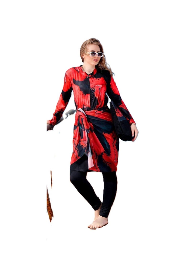 Burkini swimwear set of 5 pieces - multi-colored Material: Imported water-proof Sizes: - Large - Extra Large - 2 Extra Large Size Chart Large: Fits a weight of 55 to 65 kg Extra Large: Fits a weight of 65 to 75 kg 2 Extra Large: Fits a weight of 75 to 85 kg