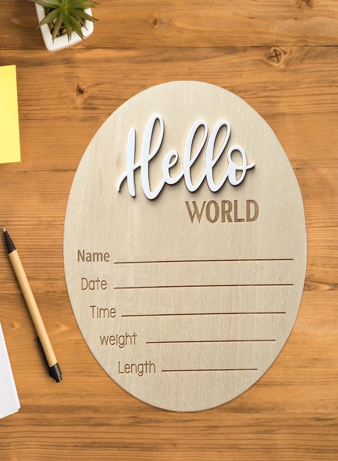 LZEDIRA Baby Announcement Sign, ​5.9 Inch Wooden Hello World Newborn Welcome Sign, Birth Announcement Sign for Hospital, Newborn Name Sign Plaques for Photo Props Baby Shower Nursery(White) - Image 4