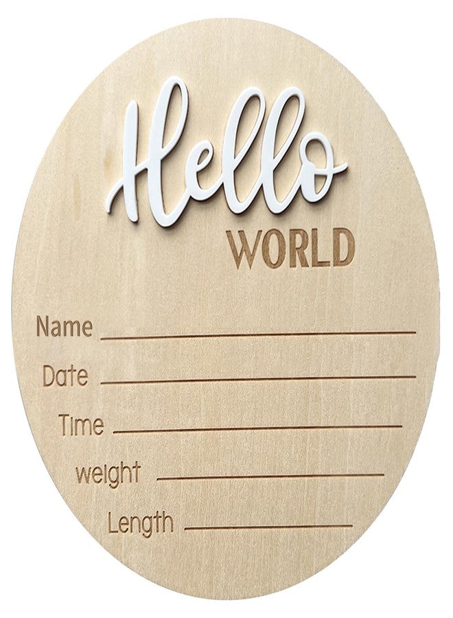 LZEDIRA Baby Announcement Sign, ​5.9 Inch Wooden Hello World Newborn Welcome Sign, Birth Announcement Sign for Hospital, Newborn Name Sign Plaques for Photo Props Baby Shower Nursery(White) - Image 1