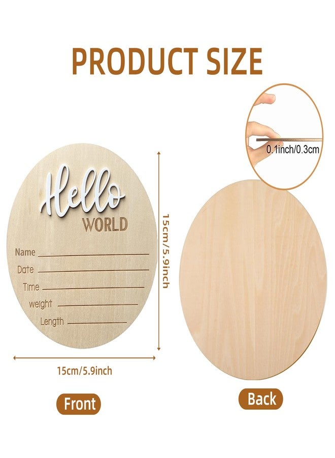 LZEDIRA Baby Announcement Sign, ​5.9 Inch Wooden Hello World Newborn Welcome Sign, Birth Announcement Sign for Hospital, Newborn Name Sign Plaques for Photo Props Baby Shower Nursery(White) - Image 2