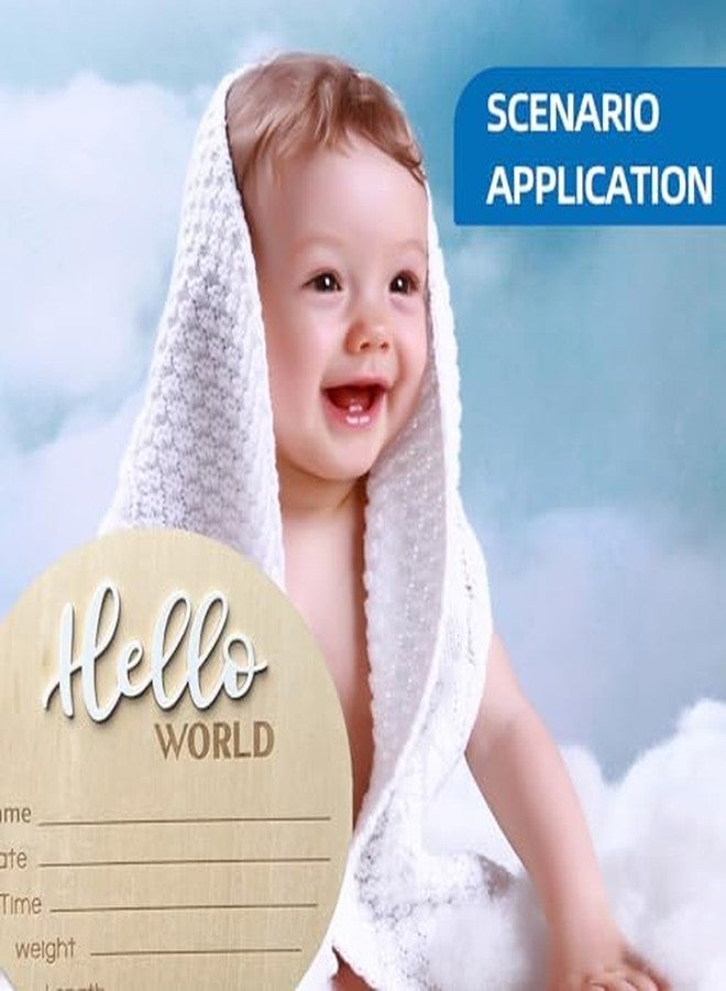 LZEDIRA Baby Announcement Sign, ​5.9 Inch Wooden Hello World Newborn Welcome Sign, Birth Announcement Sign for Hospital, Newborn Name Sign Plaques for Photo Props Baby Shower Nursery(White) - Image 5