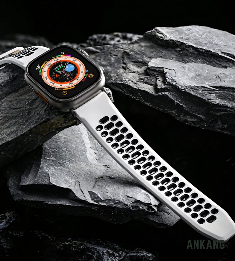 ANKANG Sport Band for Apple Watch Ultra 2 49mm 45mm 44mm 42mm Breathable Rubber Strap for iWatch SE 1 2 Series 4 5 6 7 8 9 for men women Black_Red - Image 5