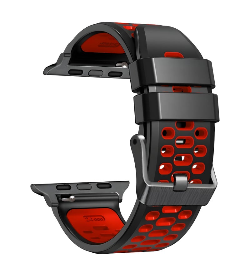ANKANG Sport Band for Apple Watch Ultra 2 49mm 45mm 44mm 42mm Breathable Rubber Strap for iWatch SE 1 2 Series 4 5 6 7 8 9 for men women Black_Red - Image 1
