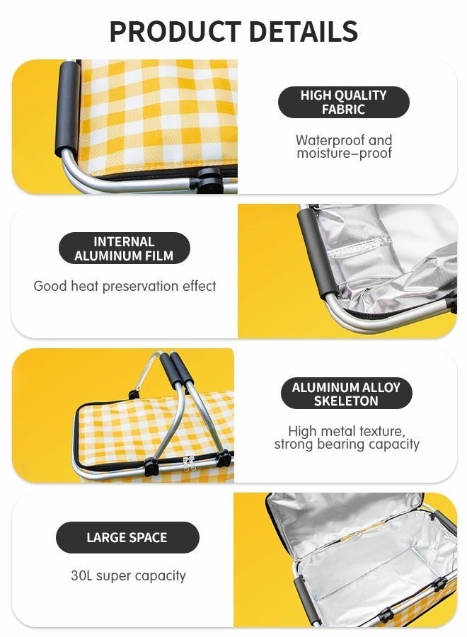 GROIC 30L Large Picnic Basket Shopping Travel Camping Grocery Bags,Insulated Basket,Leak-Proof Collapsible Cooler Bag,Grocery with Lid and 2 Sturdy Handles,Camping Supplies - Image 4