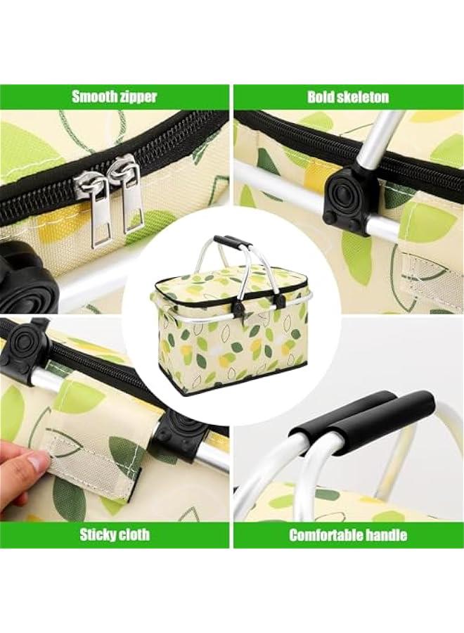 HOOKOR Large Size Insulated Picnic Basket, Foldable Cooler Bag, Waterproof Lining Cool Hamper Shopping Basket Bag Box for Camping, Hiking, Picnicking, Lake Trips, Family Vacations (Green Leaves) - Image 3