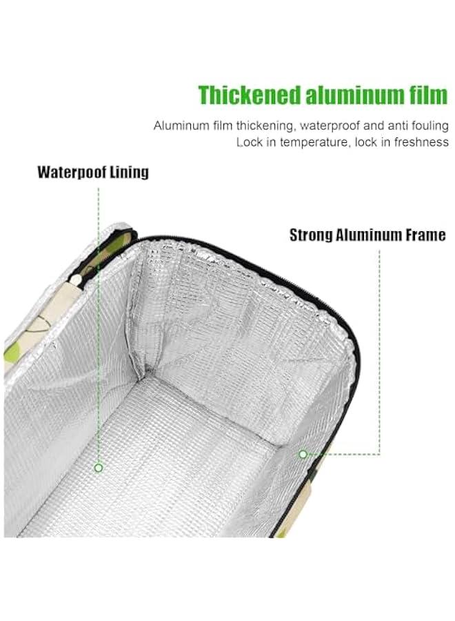 HOOKOR Large Size Insulated Picnic Basket, Foldable Cooler Bag, Waterproof Lining Cool Hamper Shopping Basket Bag Box for Camping, Hiking, Picnicking, Lake Trips, Family Vacations (Green Leaves) - Image 4