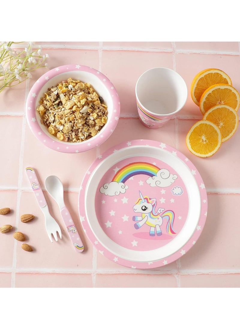 Generic Melamine Baby Set Baby Dinnerware Children's Dinnerware Set Includes Plate Bowl Glass Spoon And Fork Non BPA Made Of Durable Material And Perfect For Kids Set Of 5 UNICORN  - Image 4