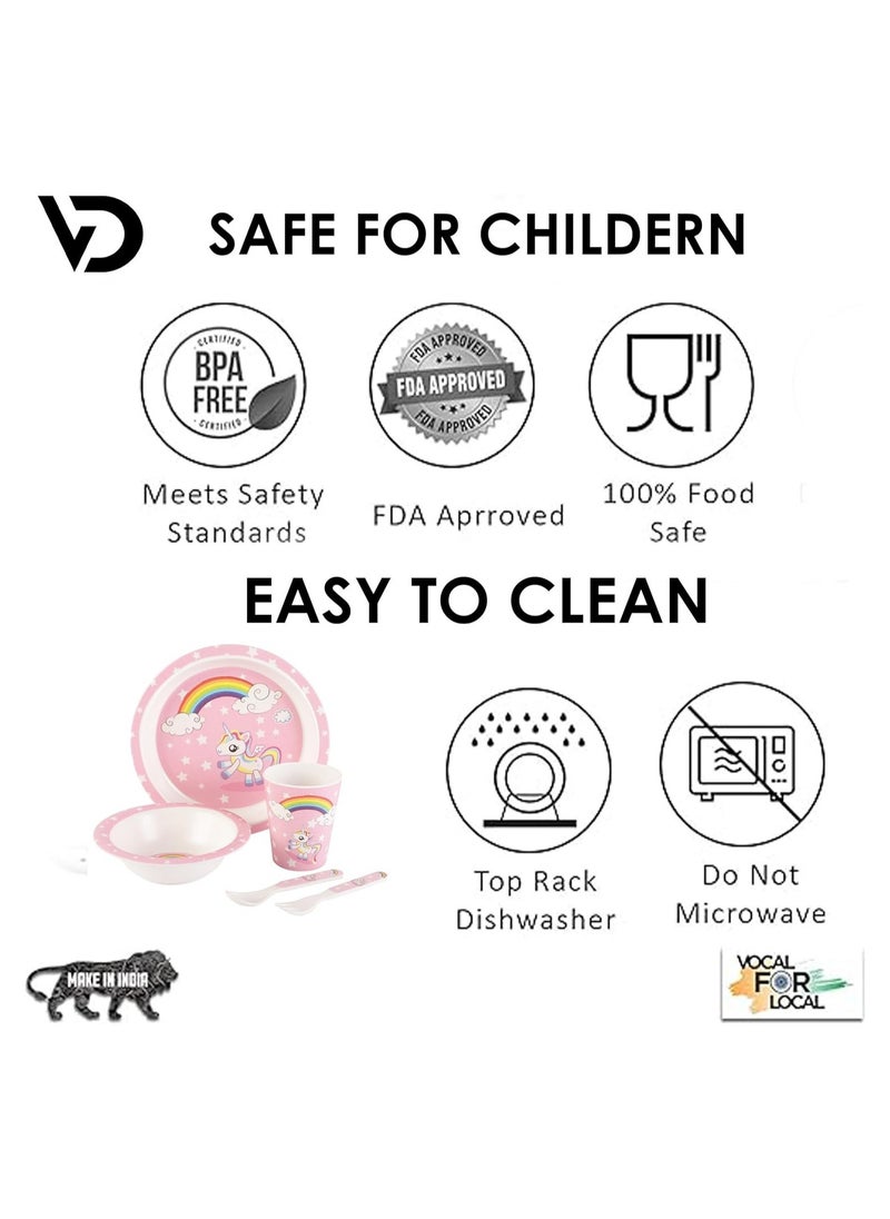 Generic Melamine Baby Set Baby Dinnerware Children's Dinnerware Set Includes Plate Bowl Glass Spoon And Fork Non BPA Made Of Durable Material And Perfect For Kids Set Of 5 UNICORN  - Image 5