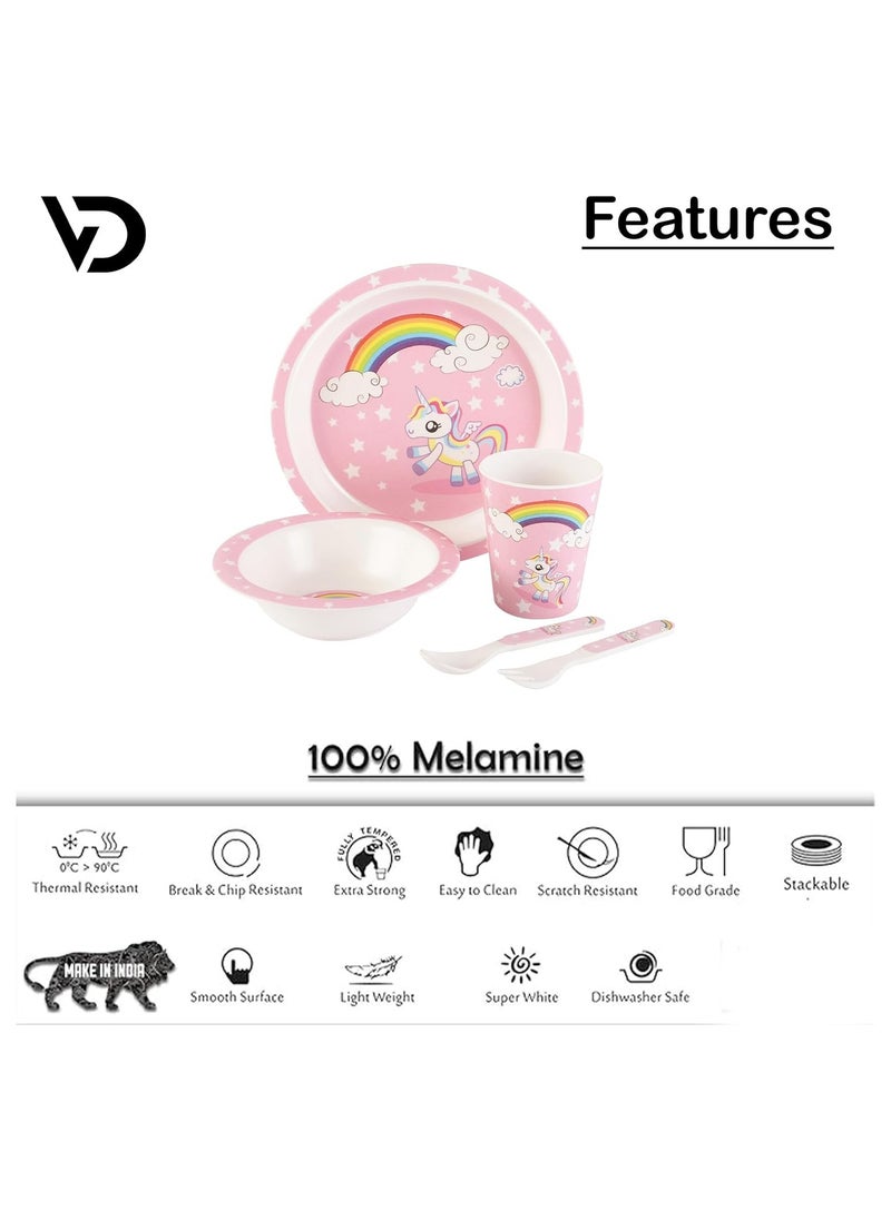 Generic Melamine Baby Set Baby Dinnerware Children's Dinnerware Set Includes Plate Bowl Glass Spoon And Fork Non BPA Made Of Durable Material And Perfect For Kids Set Of 5 UNICORN  - Image 3