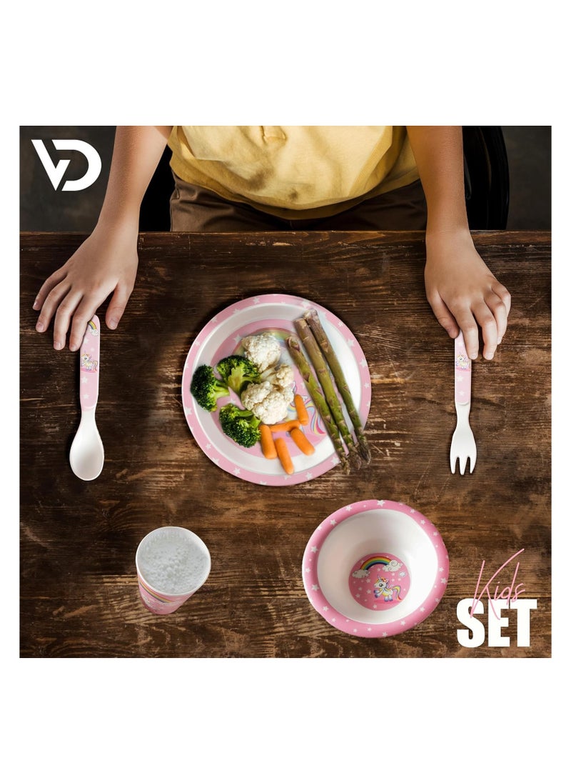 Generic Melamine Baby Set Baby Dinnerware Children's Dinnerware Set Includes Plate Bowl Glass Spoon And Fork Non BPA Made Of Durable Material And Perfect For Kids Set Of 5 UNICORN  - Image 2