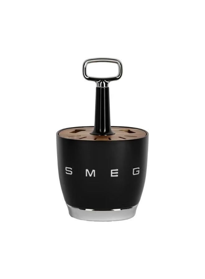 SMEG knife base, stainless steel knife holder polished chrome-plated and alloy ring wood knife groove bracket, black (excluding stainless steel knife) - Image 1
