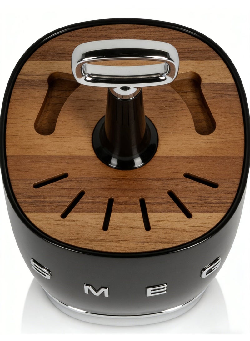 SMEG knife base, stainless steel knife holder polished chrome-plated and alloy ring wood knife groove bracket, black (excluding stainless steel knife) - Image 2