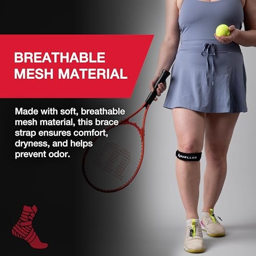 MUELLER Sports Medicine Jumper's Knee Single Strap for Men and Women, Knee Compression and Pain Relief Support, Ideal for Osgood-Schlatter's, Patellar Tendinitis, Black, One Size - Image 2