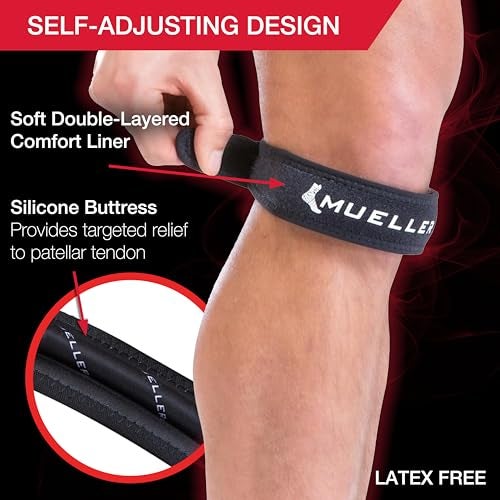MUELLER Sports Medicine Jumper's Knee Single Strap for Men and Women, Knee Compression and Pain Relief Support, Ideal for Osgood-Schlatter's, Patellar Tendinitis, Black, One Size - Image 4