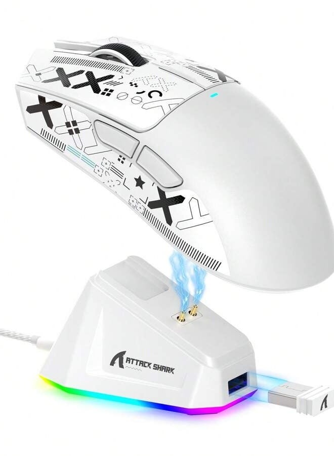 Attack Shark Lightweight Wireless Gaming Mouse, 63g, PixArt PAW3311 Gaming Sensor,  BT/2.4G Wireless/Wired with Magnetic Charging Dock And Tape For Better Grip, Attack Shark X11 - Image 1