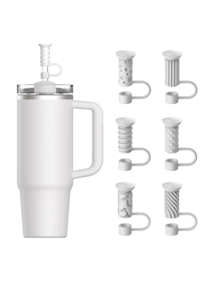 YOTIME Silicone Straw Covers Cap, 6 Pcs Reusable 0.39in/10mm Suction Cup Straw Toppers for Stanley Cup 40 30 oz, White - Image 1