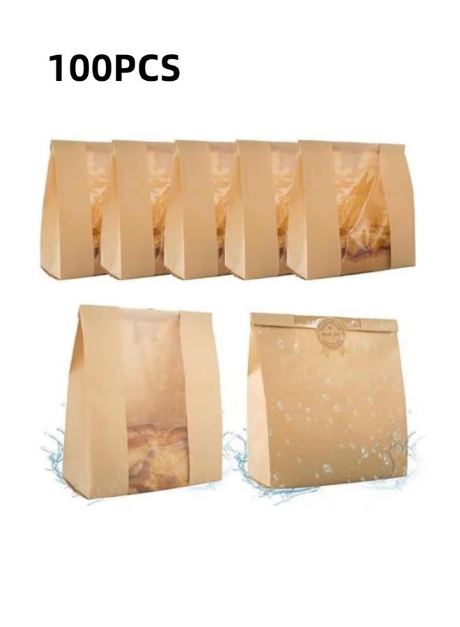 ميكسد 100 محلية الصنع أكياس الخبز ، الخبز الحامض أكياس مع ويندوز . ( 35x21x9cm ) ، ينطبق على التعبئة والتغليف وتخزين المواد الغذائية المخبوزة من قبل بيكر . التعبئة والتغليف بما في ذلك 100 جميل ختم ملصقات . - Image 1