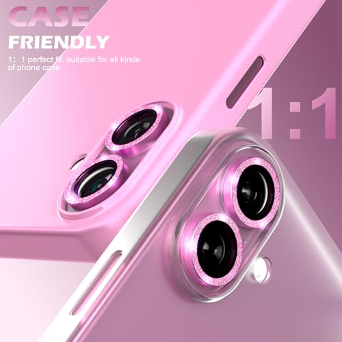CloudValley for iPhone 16 /iPhone 16 Plus Camera Lens Protector Bling, [Glitter Decoration] Ultra-HD Tempered Glass Cover, Metal Lens Screen Protective Ring Accessories,Glitter Pink - Image 5