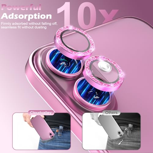CloudValley for iPhone 16 /iPhone 16 Plus Camera Lens Protector Bling, [Glitter Decoration] Ultra-HD Tempered Glass Cover, Metal Lens Screen Protective Ring Accessories,Glitter Pink - Image 4