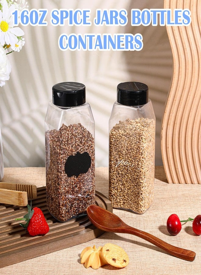 YBEATY 28 Pack 16 oz Plastic Spice Jars with Cap, Clear Empty Square Bottle Containers Reusable Large Seasoning Powder Storage Jars with Shaker Flip Lid and Stickers for Kitchen Storing Salt - Image 4