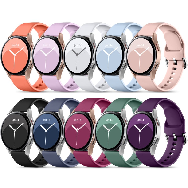 DaQin 10 Pack Bands Compatible with Samsung Galaxy Watch 7/6/5/4 40mm 44mm/Watch 6 Classic 43mm 47mm/Watch 5 Pro 45mm/Watch 4 Classic/Active 2 Band, 20mm Soft Silicone Sport Strap Wristbands Women Men - Image 1