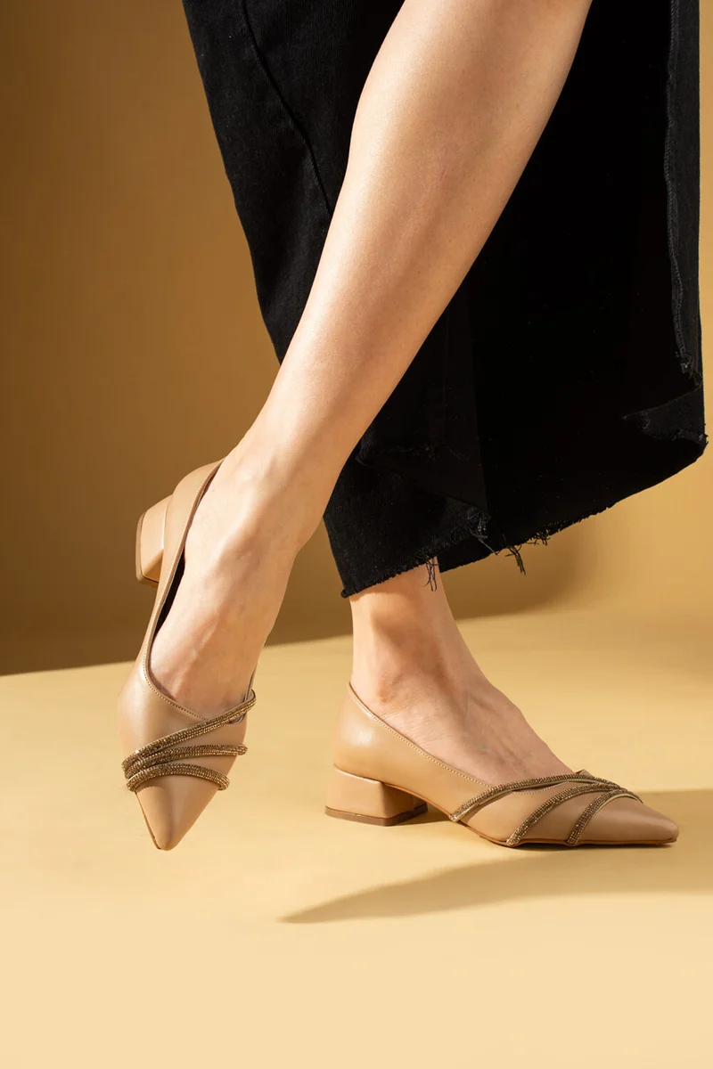 Pembe Potin Pink Potin 3 Stripe Stone Striped Pointed Toe Women's Heeled Shoes 025-39-24
