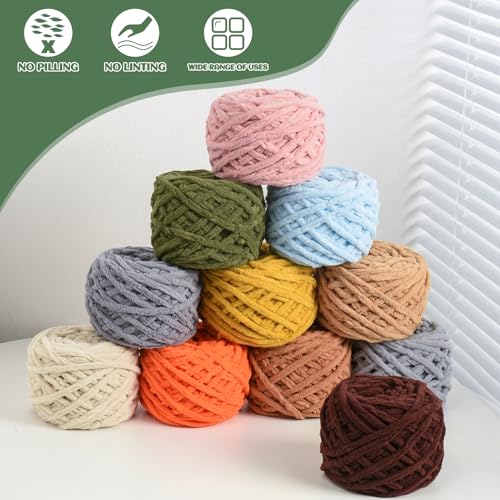 OMoiut 3 Pack Plush Chenille Chunky Yarn 100g (49.2yd) - Fluffy Velvet Yarn Crochet for Blanket Knitting and Crocheting - Baby Yarns for Crocheting Soft - Amigurumi Yarns (3 Rainbow) - Image 5