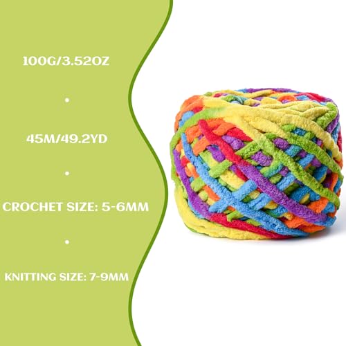 OMoiut 3 Pack Plush Chenille Chunky Yarn 100g (49.2yd) - Fluffy Velvet Yarn Crochet for Blanket Knitting and Crocheting - Baby Yarns for Crocheting Soft - Amigurumi Yarns (3 Rainbow) - Image 3