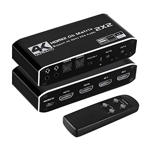 ENBUER HDMI Matrix 2x2, 4K@60Hz HDMI Matrix Switch 2 in 2 Out with IR Remote Control, Support HDMI 2.0b, HDCP 2.2, HDR, Ultra HD, 3D - Image 1