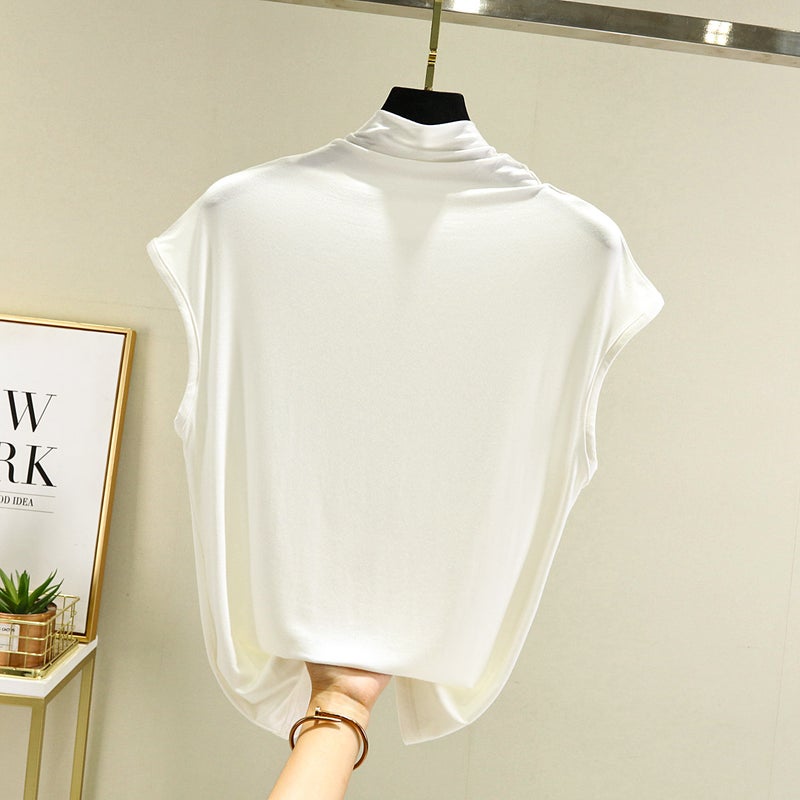 Modal Sleeveless T-shirt Spring and Autumn Interior Western Style Slimming Semi-high Collar Base Shirt Thin All-match Solid Color Top - Image 1