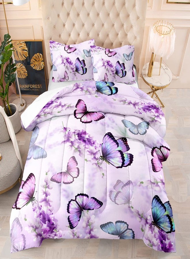 XYNHML Lavender Butterfly Comforter Set for Girl Kid Adult Colorful Butterfly Pattern Bedding Set Aesthetics Butterflies Quilt Bed Set Full Size with 1 Comforter and 2 Pillowcases - Image 1