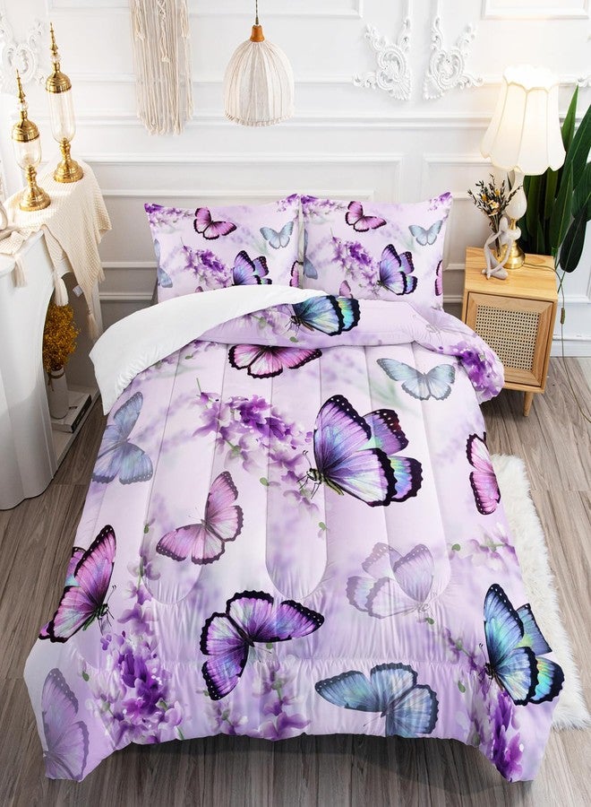 XYNHML Lavender Butterfly Comforter Set for Girl Kid Adult Colorful Butterfly Pattern Bedding Set Aesthetics Butterflies Quilt Bed Set Full Size with 1 Comforter and 2 Pillowcases - Image 4