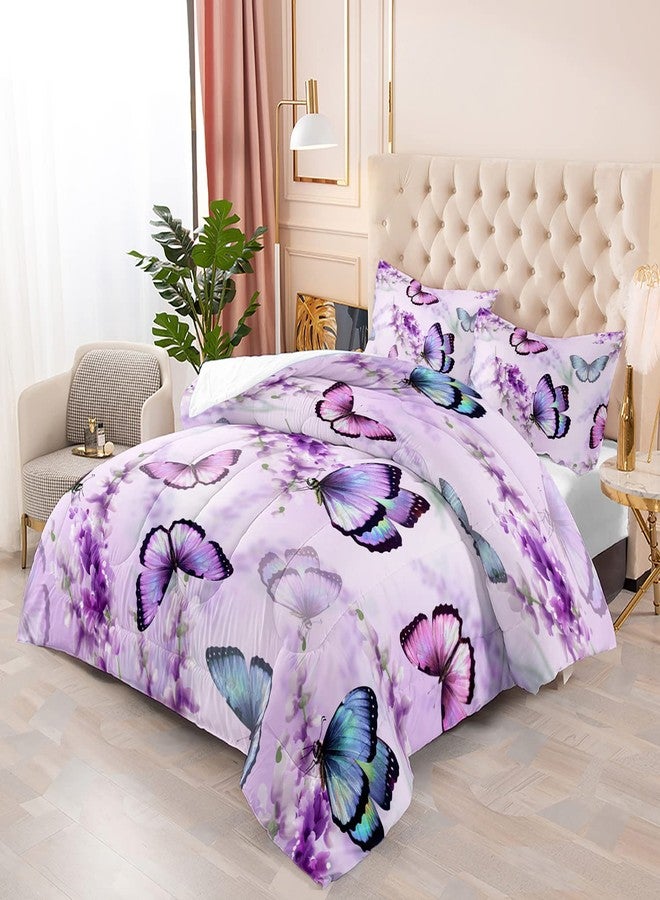 XYNHML Lavender Butterfly Comforter Set for Girl Kid Adult Colorful Butterfly Pattern Bedding Set Aesthetics Butterflies Quilt Bed Set Full Size with 1 Comforter and 2 Pillowcases - Image 2