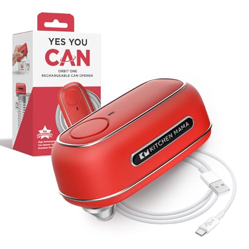Kitchen Mama Orbit One Rechargeable Electric Can Opener: Hands-free, USB-C Charging, Automatic Stop, Smooth Edge, Safety, Blade for Large Cans, Heavy Duty, Soda Can and Pop Can, with Storage Box (Red) - Image 1