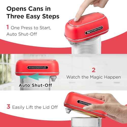 Kitchen Mama Orbit One Rechargeable Electric Can Opener: Hands-free, USB-C Charging, Automatic Stop, Smooth Edge, Safety, Blade for Large Cans, Heavy Duty, Soda Can and Pop Can, with Storage Box (Red) - Image 3