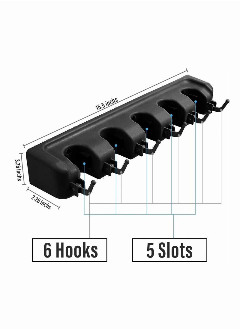SYOSI Mop Broom Holder, SYOSI Mop and Broom Holder Wall Mount Heavy Duty Broom Holder Wall Mounted or Tool Organizer for Home Garden Garage And Storage (5 Positions with 6 Hooks) (Black)  - Image 5
