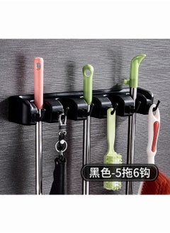 SYOSI Mop Broom Holder, SYOSI Mop and Broom Holder Wall Mount Heavy Duty Broom Holder Wall Mounted or Tool Organizer for Home Garden Garage And Storage (5 Positions with 6 Hooks) (Black)  - Image 4