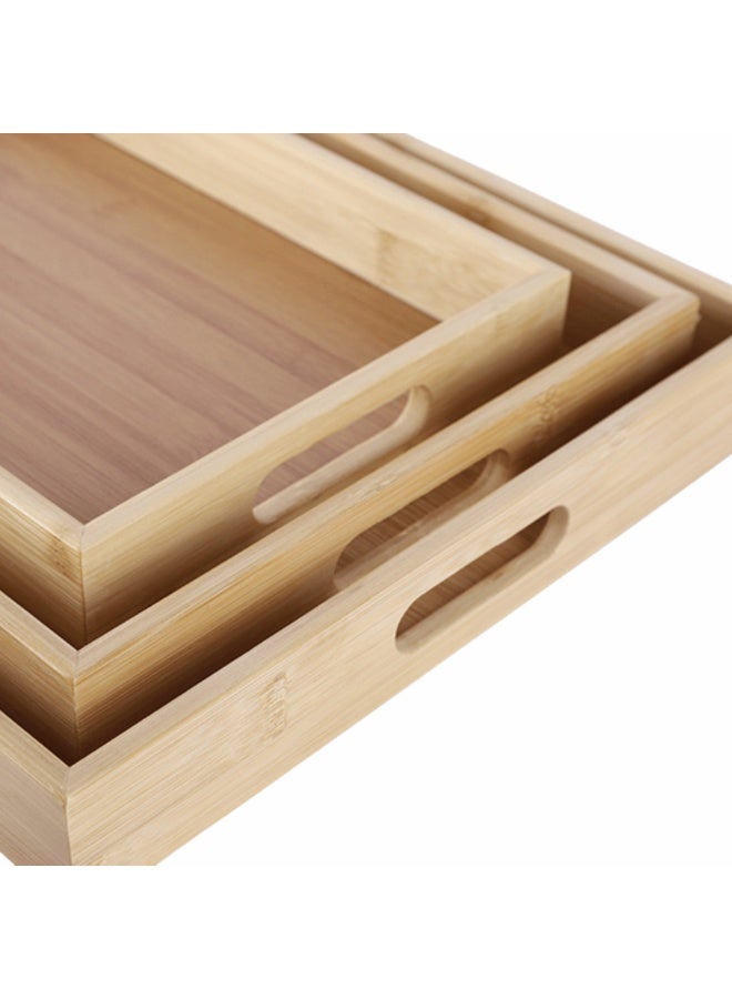 Alsaif home Rectangular Wooden Serving Tray Set – 3 Pieces in Different Sizes - Image 2