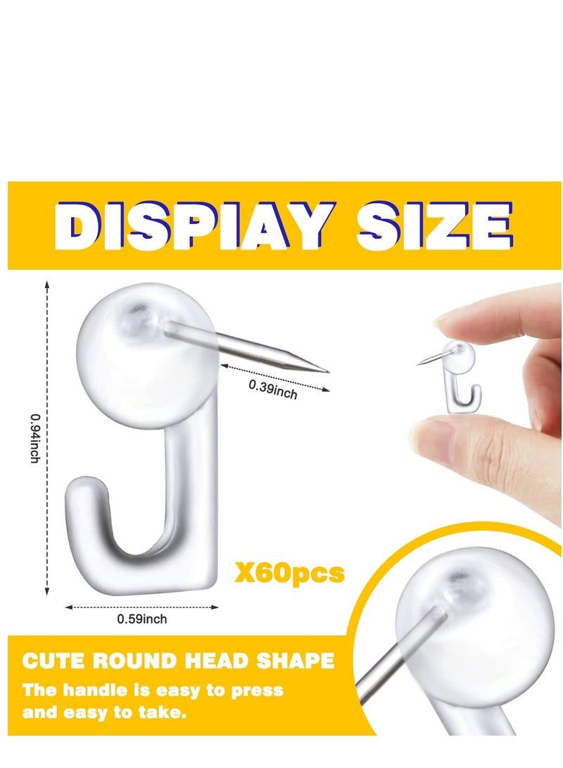 SYOSI 100pcs Plastic Heads Pin Tacks, Push Pins Hooks Thumb Tacks Pin Hooks Push Pins Hanger for Cork Board Map Calendar Photos Poster Key Ring Wall (Transparent) - Image 2