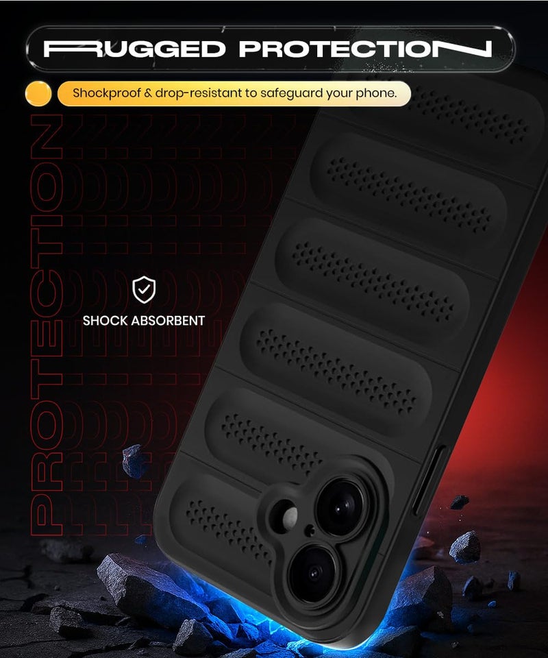 WOW IMAGINE Ultimate Silicone Back Cover Case for iPhone 16 | Heat Dissipation Thin Soft TPU | 360° Camera Protection | Breathable Cooling Holes (Pitch Black) - Image 4