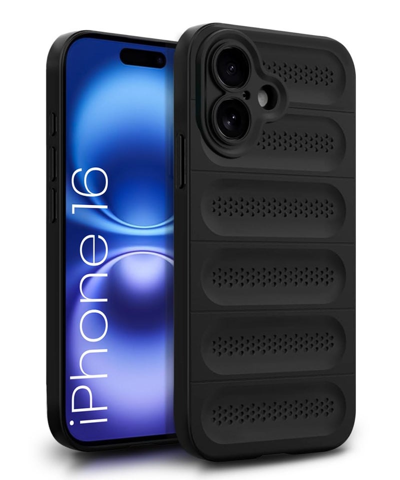 WOW IMAGINE Ultimate Silicone Back Cover Case for iPhone 16 | Heat Dissipation Thin Soft TPU | 360° Camera Protection | Breathable Cooling Holes (Pitch Black) - Image 1