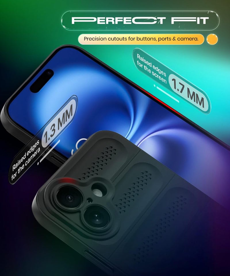 WOW IMAGINE Ultimate Silicone Back Cover Case for iPhone 16 | Heat Dissipation Thin Soft TPU | 360° Camera Protection | Breathable Cooling Holes (Pitch Black) - Image 5