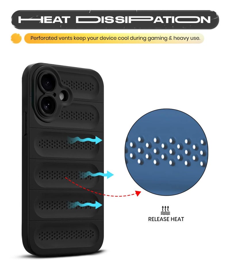 WOW IMAGINE Ultimate Silicone Back Cover Case for iPhone 16 | Heat Dissipation Thin Soft TPU | 360° Camera Protection | Breathable Cooling Holes (Pitch Black) - Image 3