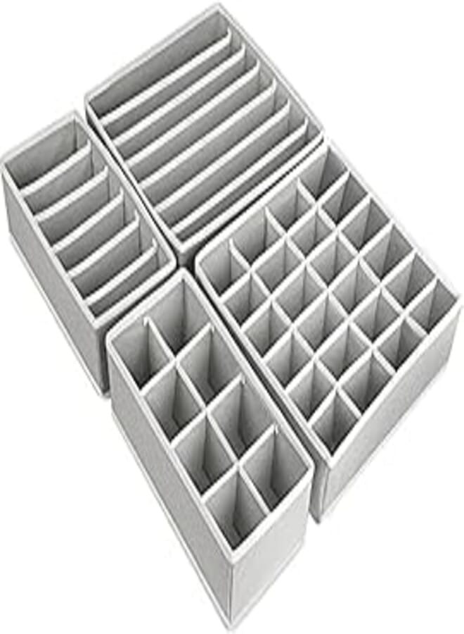 4-pieces drawer organisers, fabric wardrobe organiser, foldable underwear storage box to save you time and space, bra organiser for shirts, ties, socks, bras, underwear (gray) 