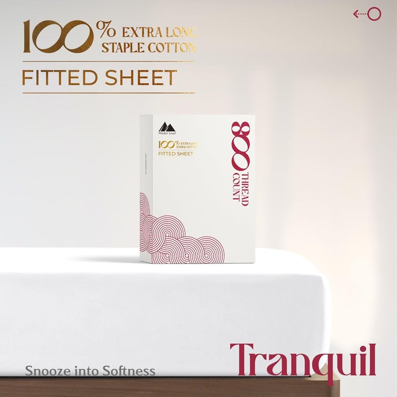 Mayfair Pack of 2 Egyptian Cotton Deep Pocket Queen Fitted Sheet - Luxury 800 Thread Count Queen Fitted Sheet Only (White), Soft Cooling Hotel Collection Bottom Sheets, Fits Upto 18" Mattress - Image 4