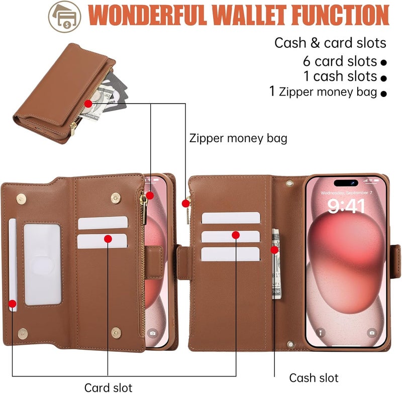 Wallet Flip Case for iPhone 15 Pro Max/15 Pro/15 Plus/15, Magnetic Detachable Phone Case with Large Space Card Slots Stylish Leather Cover (Black,15 ProMax) - Image 4
